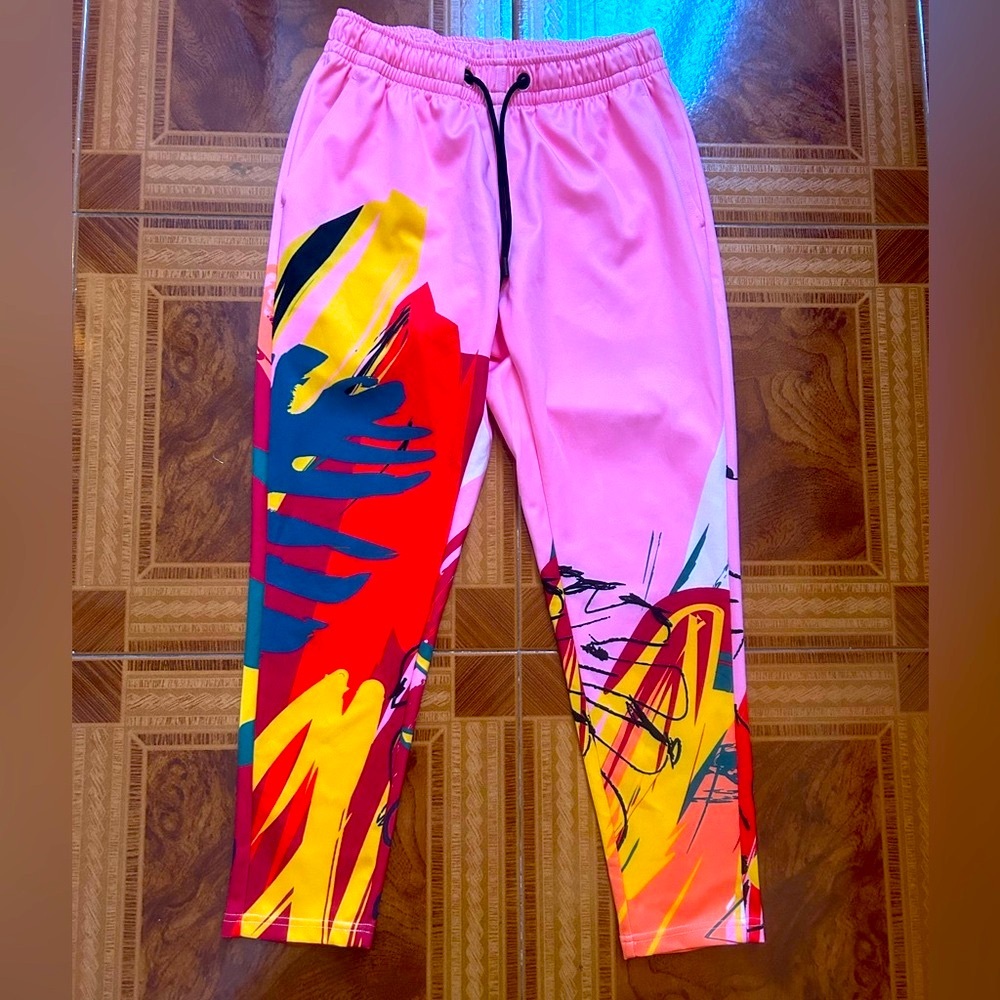 Dressed in Joy brand Vibrant Pink Graphic Men's Joggers Size Medium